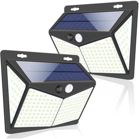 Luces Solares, 2 Paquetes Luz Solar Exterior 208 LED / 3 Modos 270 ° Lámpara Solar Exterior IP65 Impermeable Iluminación Exterior con Sensor de Movimiento para Jardín, Patio, Terraza, Inicio