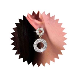 TseenYi Boho Rhinestone Circle Earrings Silver Crystal Circle Stud Earrings CZ Open Round Earrings Geometric Drop CZ Earrings Large Round Dangle Earrings Jewellery for Women and Girls, Zinc