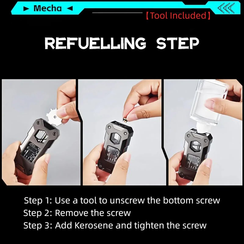 NINSI Smart Kerosene Soft Flame Lighter, Cool Metal Mecha Style