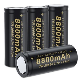 BENKIA 26650 Rechargeable Battery 3.7Volt 8800mAh Large Capacity Flat Top 4 Pack 26650 Batteries Rechargeable for Flashlight Headlamp