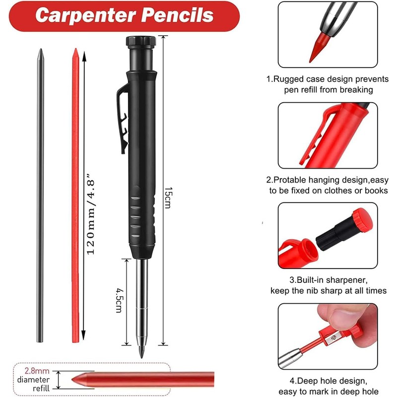 2 Pack Carpenter Pencil Mechanical Pencil Set Built-in Sharpener Carpentry
