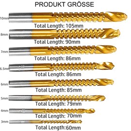 KEWAYO Sawtooth Drill 8 Pieces Male Cuntersink Tap Drill HSS 3-10mm Carpenter's Drill Spiral Saw Drill Bit for Wood Steel Metal Plastic Screw Hole Saw