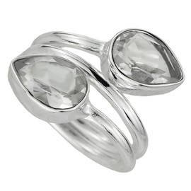 I-be, Rock Crystal Gemstone Ring with Two Faceted Drops 925 Sterling Silver, 100724x2, Paper, rock crystal