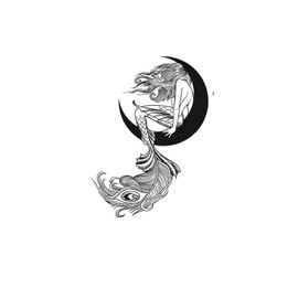 kobench Temporary Tattoos,Mermaid Sitting In The Moon - K28 Design,Waterproof,Easy-to-Apply,Long Lasting 1-2 Weeks, Plant-Based,Moon Tattoos