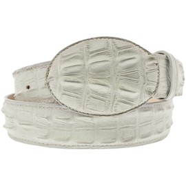 El Presidente Mens Off White Cowboy Belt Crocodile Tail Print Leather Belt Round Buckle 50