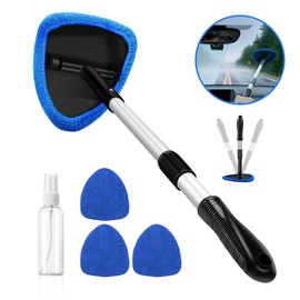 AstroAI Car Windshield Cleaner Tool, Inside with 4 Reusable and Washable Microfiber Pads and Extendable Handle, Moisture Removal Tool:_Car Windowshield Cleaner Triangle Blue