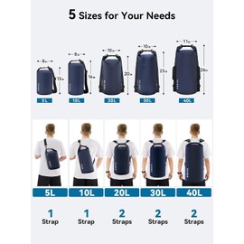HEETA Waterproof Dry Bag for Women Men, 5L/10L/20L/30L/40L Roll Top Lightweight Dry Storage Bag Backpack with Emergency Whistle for Travel, Kayaking,