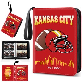 Football Card Binder, Kansas City Trading Card Holder Protectors, 4 Pocket Fits 400 Cards with 50 Removable Sleevesves Card Storage Album