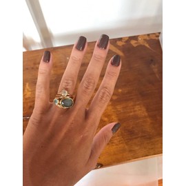 18K Yellow Gold Plated Creative Multilayer Shell Ring Colorful Moonstone Ring Three Stones Multi Row Engagement Wedding Band Cocktail Party Ring for Women ST.365 (6)