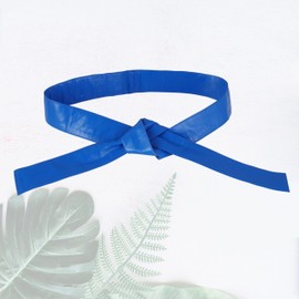 lishow fashion Woman's Obi Sash Tie Plus Size Waist Band Wide Solid Color Genuine Leather Belt (Royal Blue, One Size)