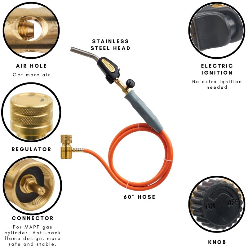 Double Valve Self-Ignition MAPP And Propane Torch With 60 inch