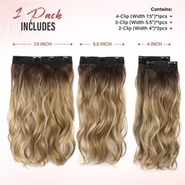 Ombre Hair Extensions Clip In - 14 Inch Synthetic Wavy Curly Clip In Hair Extension For Women And Girls (Color: Dark Blonde with Bleach Blonde Highlights)