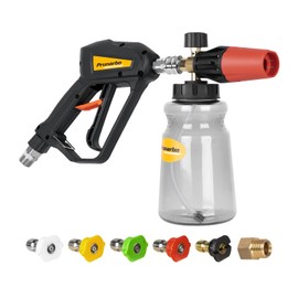 Prunarbo Pressure Washer Gun with Foam Cannon 5000 PSI, Heavy Duty Brass Foaming Car Wash Sprayer Adjustable Snow Foam Blaster for Car Washing with 1/4” Quick Connector 5PCS Nozzle Tips, PR-M01