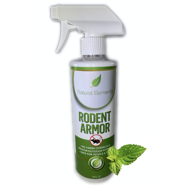 Natural Elements Rodent Armor- Premium Peppermint Oil Mouse Repellent Spray- Vehicle, Boat, RV, Tractor, Equipment - All Natural - Child and Pet Safe - Indoor/Outdoor Spray - 16 oz