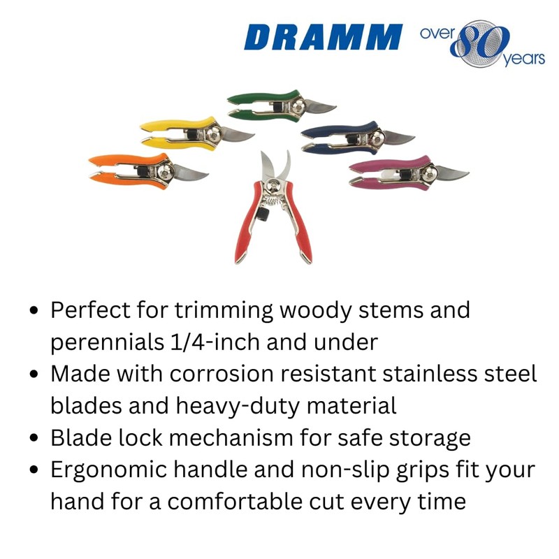 Dramm ColorPoint Stainless Steel Compact Garden Pruning Shears, Hand Pruner,