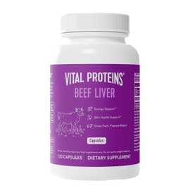 Vital Proteins Grass Fed Beef Liver Capsules, Desiccated Liver Supplement, 750mg Liver Pills, 120 Count