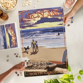Lantern Press 1000 Piece Jigsaw Puzzle, Oak Island, North Carolina, Beach Walk and Surfers