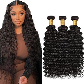Deep Wave Bundles Human Hair Natural Color Double Weft Weave Extensions Hair 24 26 28 Inch 8A Grade Brazilian Loose Deep Wave Human Hair 3 Bundles 300g Soft And Healthy for Women
