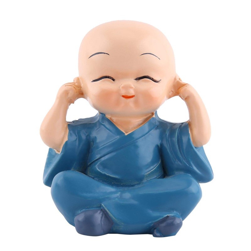 Tiiyee 4 Monks Figurine Statue, Little Monks Hear No Evil