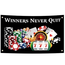 Winners Never Quit Funny Flags 3x5 Ft with Installation Tool, Funny Banner Tapestry Durable Man Cave Wall meme Flag with 4 Brass Grommets for College Dorm Room Decor