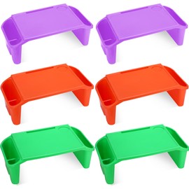 Geetery 6 Pcs Kids Lap Desk Tray with Storage Plastic Breakfast Laptop Trays with Side Pockets and Slot Portable Lap Bed Table for Writing Eating Game Classroom Snacks (Green, Purple, Orange)