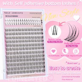 Natural Lash Clusters With Bottom Lash Cluster Self-Adhesive Bottom Lashes Natural Look Lash Extensions Wispy Lashes Eyelashes Clusters 11-13mm Eyelash Extension With No Glue Needed Lower Lash Cluster