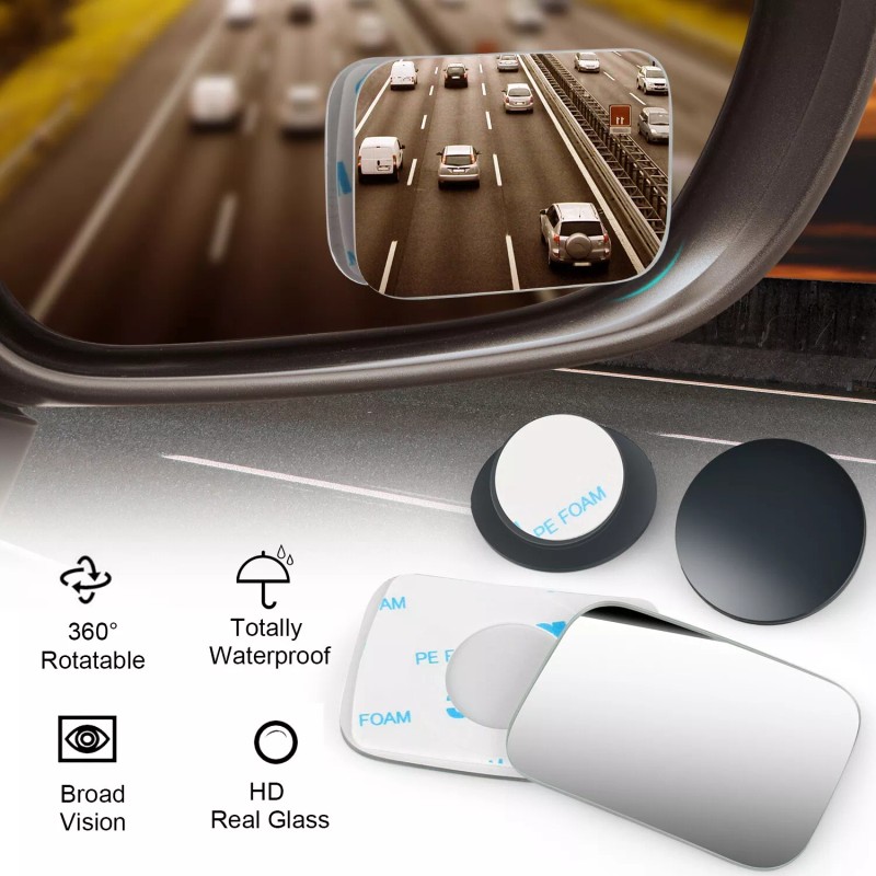 mingo-tech 2Pcs Blind Spot Mirror - 360° Wide Angle Convex