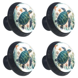 4 Pack Kitchen Cabinet Knobs Sea Turtle Ocean Drawer Knobs Dresser Knobs Drawer Pulls Black Cabinet Hardware for Dresser Drawers Closet Round Drawer Handles