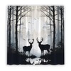 Foggy Forest Elk Shower Curtain Rustic Cabin Lodge Grey Black