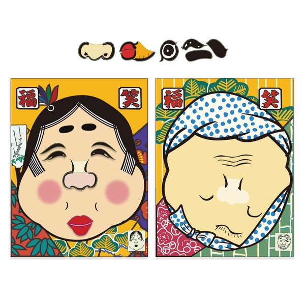 CCINEE Happy Laughing New Year Play Set, Okame and Hyottoko Pattern (Set of 2)