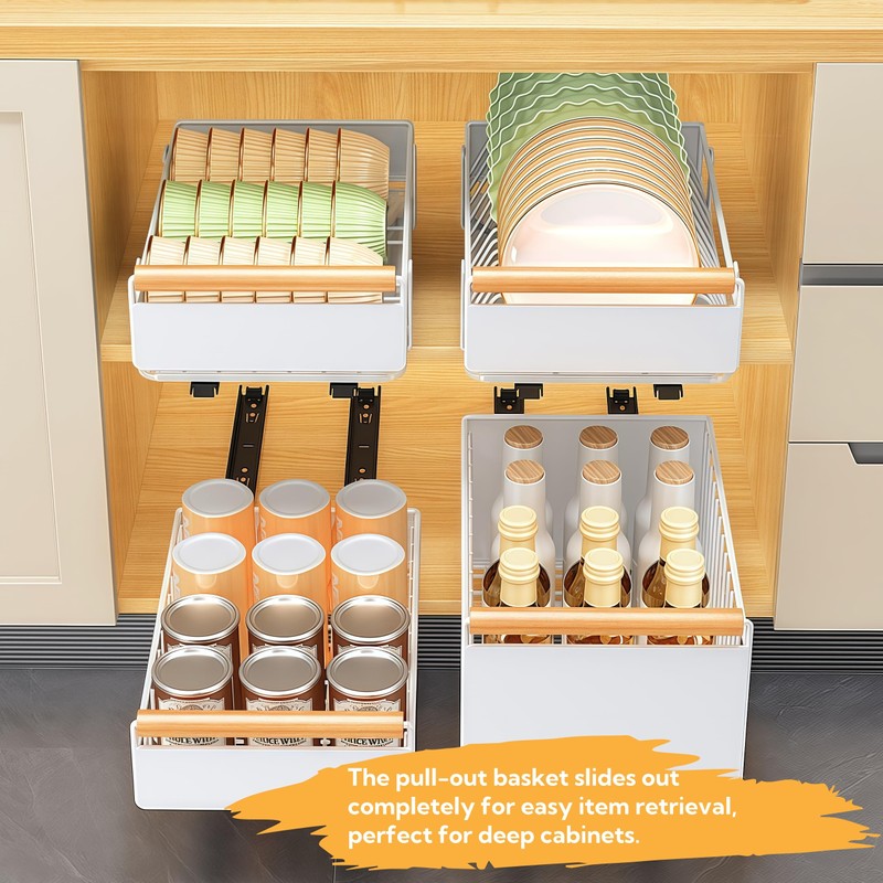 Pull-Out Double/Single Tier Dish Rack for Cupboard, Slide Out Dish