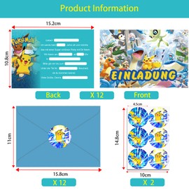 DOUKI 12 x Invitation Cards Children's Birthday Boy with Envelope German, Children's Birthday Party Invitations, Cartoon Birthday Invitation Cards Set for Themed Party (12)