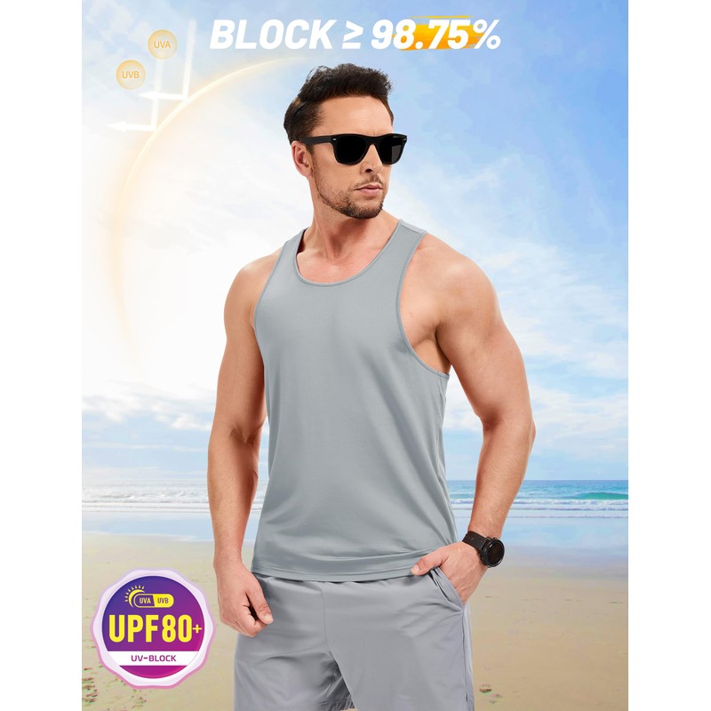 TACVASEN Men's Muscle Tank Top UPF 80+ Y-Back Workout Top