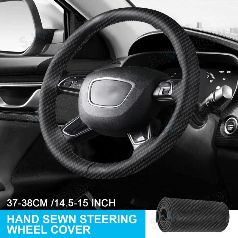 SJMYXCLW 15" Steering Wheel Cover Genuine Leather For Lexus Black