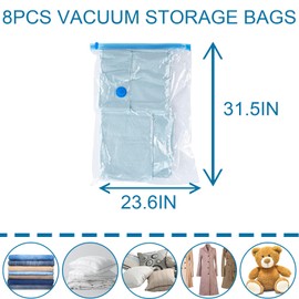 Likealot 8 Jumbo Vacuum Storage Bags, Vacuum Seal Bags for Clothing, Travel Vacuum Bags for Luggage with Hand Pump, Storage Bags Vacuum Sealed for Clothes, Pillows, Comforters, Blankets, Bedding