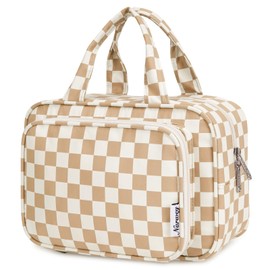 Narwey Full Size Toiletry Bag Large Makeup Bag Organizer Travel Cosmetic Bag for Women and Men (Light Checkerboard)