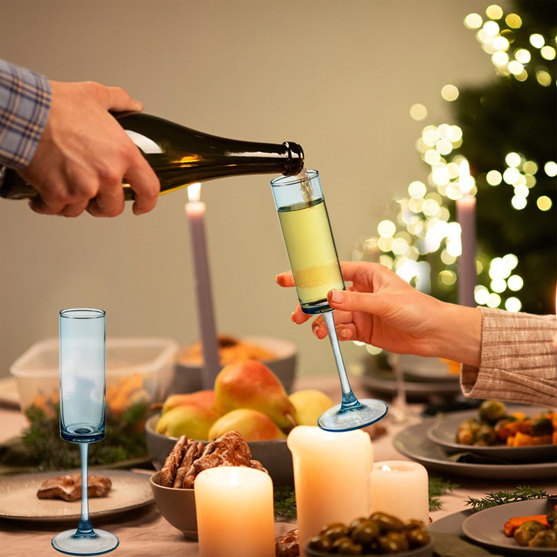 6 Pieces Blue Champagne Flutes 6 OZ Straight Sided Wine