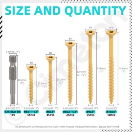 Cimeton 131PCS 5 Sizes Deck Screws Star Torx Drive Flat Head Wood Screws with T25 Torx Star Drive Bit Assortment Kits Star Drive Deck Screws Decks for Fences Frames Farms Outdoor Furniture