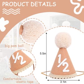 SYESQL Baby Half Birthday Cone Hat - Baby 1/2 Birthday Hat, Six Months Baby Party Hat Outfit, Half Way to One Birthday Party (Half Birthday Cone Hat BROWM)