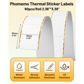 Phomemo M220 Labels, for Phomemo M200 M221 M250 M260, Bright Gold Wavy Border, for Crafts, Product Name, Business, Photo, Home, Logo Design,90Pcs Per Roll, 2.36"X 3.39"(60X86mm), 3 Rolls