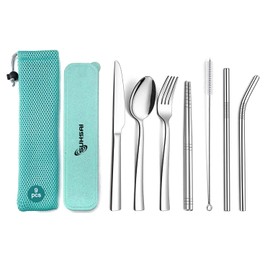 9 Piece Portable Stainless Steel Cutlery Set (Green)