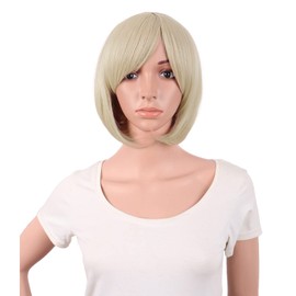MapofBeauty MapofBeauty 12 Inch/30 cm Short Bob Straight Side Bangs Synthetic Fiber Heat Resistant Hair Party Cosplay Wig (Blonde)