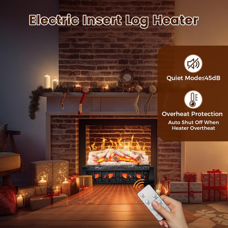 21 Inches Electric Fireplace Insert Log Heater, 5 Flame Brightness,