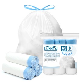 30 Litres Small Garbage Bags, JUKFITA Drawstring Sturdy Small Trash Bags, 63 Count Tear-Free White Garbage Bags Unscented for Bathroom Bedroom Office Kitchen