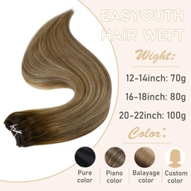 Easyouth Weft Bundles Straight Real Human Hair Extensions Hair Weft 22 Inch 100g Double Weft Hair Extensions Sew in Color 3 Dark Brown Fading to 8 Ash Brown Highlights 22 Blonde Sew in Hair Extensions