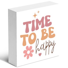 Time To Be Happy - Inspirational 5"x5" White Wooden Decor Sign - Motivational Decor for Home, Dorm, Office, etc. - Gifts for Birthday, Back-to-school, Christmas, etc.(101)