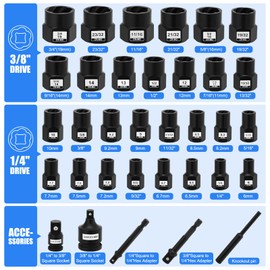 Mayouko Bolt Extractor Set, 34-Piece Bolt and Nut Remover Set, 1/4"&3/8" Drive Remover Tool with Adapters, CR-MO Steel Bolt Extractor Set for Removing Damaged Rusted Bolts, Nuts and Screws