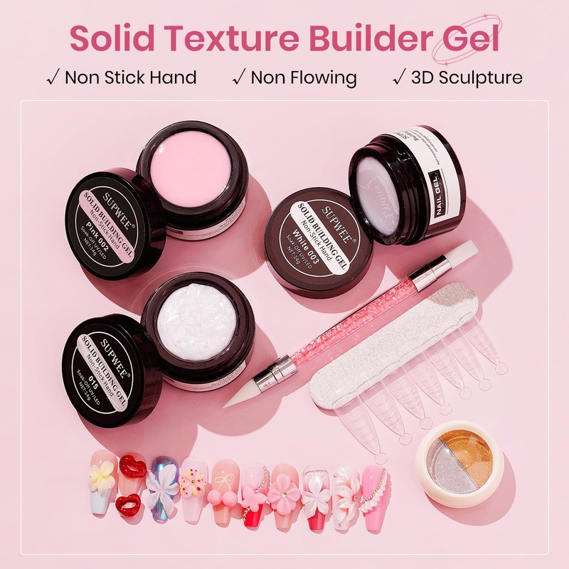 SUPWEE 3PCS Non-Stick Hand Hard Solid Builder Gel for Nail