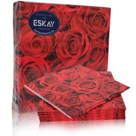 Red Roses, Elegant Paper Beverage Napkins for Cocktails, Appetizers, Bar Drinks, Birthdays, Wedding and Special Events, 3 Ply Thick and Absorbent, (Red Roses, 20 Count Beverage)