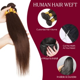 Benehair Human Hair Extensions Weft 100g Remy Straight Human Hair Bundles #2 Dark Brown 18 Inch Double Weft Full Head Sew in Extensions